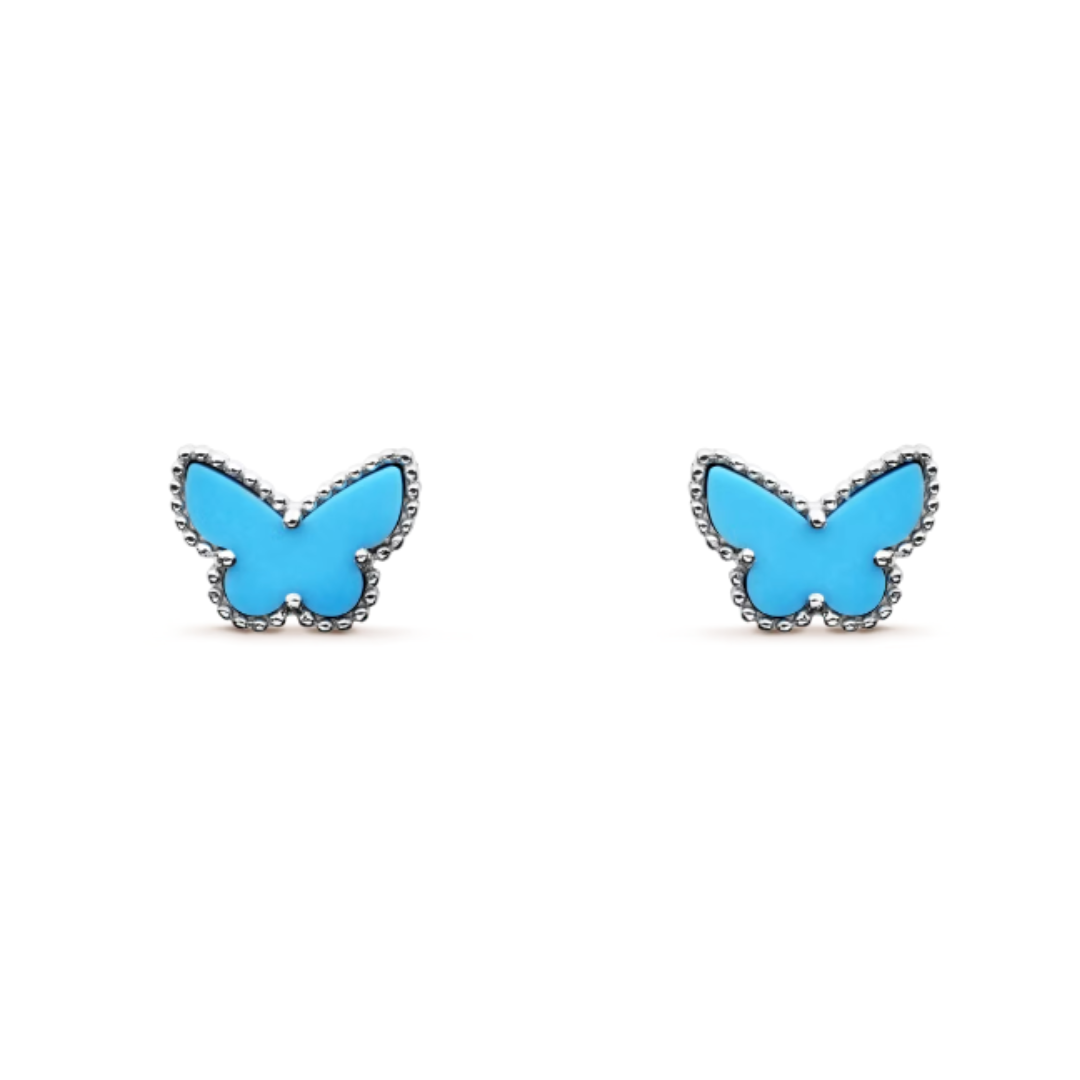 Amber Butterfly Earrings - Blue / Silver