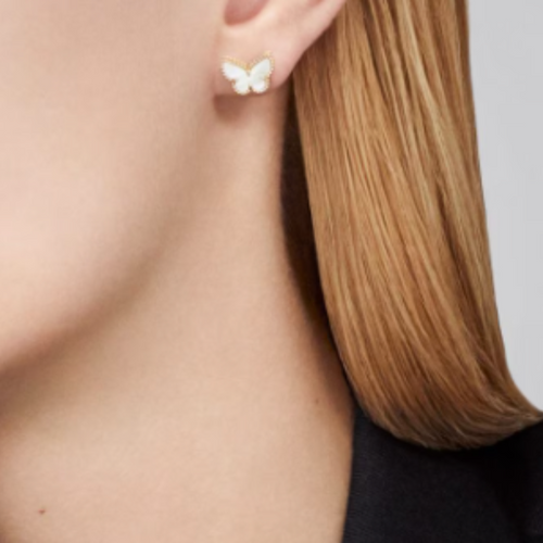 Amber Butterfly Earrings - White / Gold