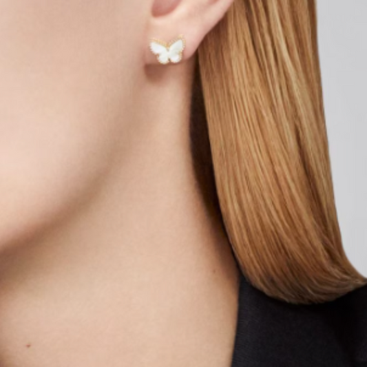 Amber Butterfly Earrings - White / Gold